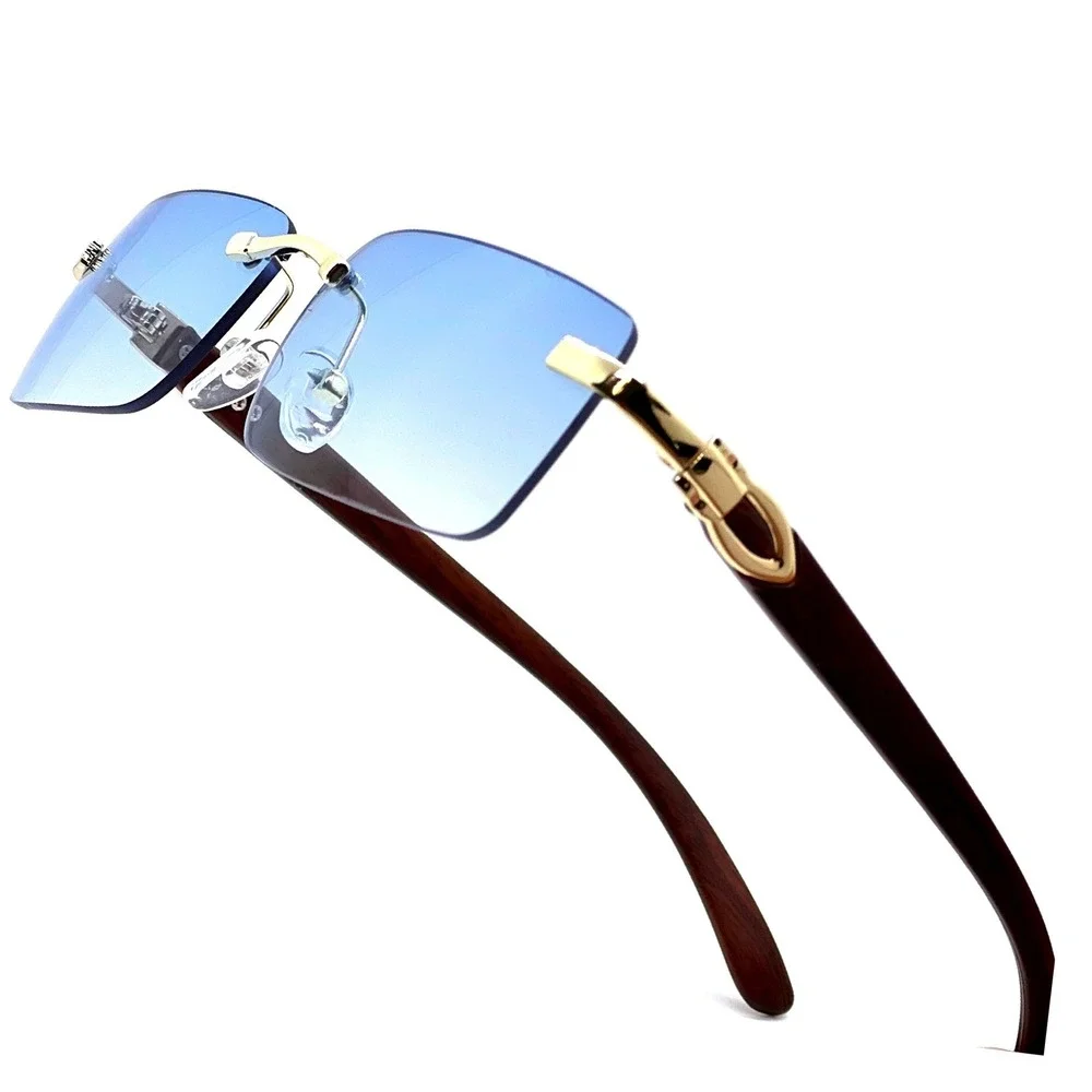 Sunglasses‎ Blue Lens Frameless Elegant Retro Vintage Luxury Style UV400 Street